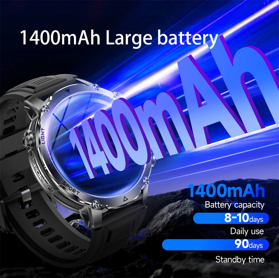 Reloj Inteligente Militar con Linterna Bluetooth 2026