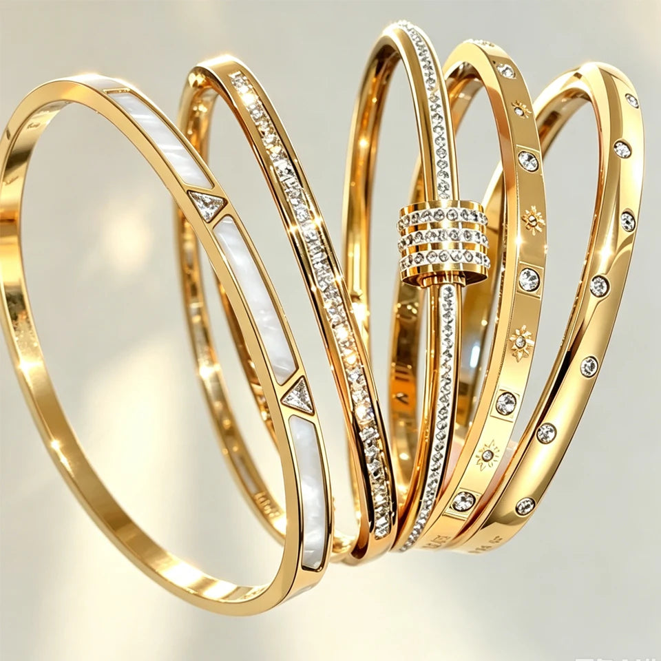 ZAKOL, 5 uds., pulseras apilables de acero inoxidable de Color dorado, pulsera apilable resistente al agua con circonita brillante, joyería de moda para mujer