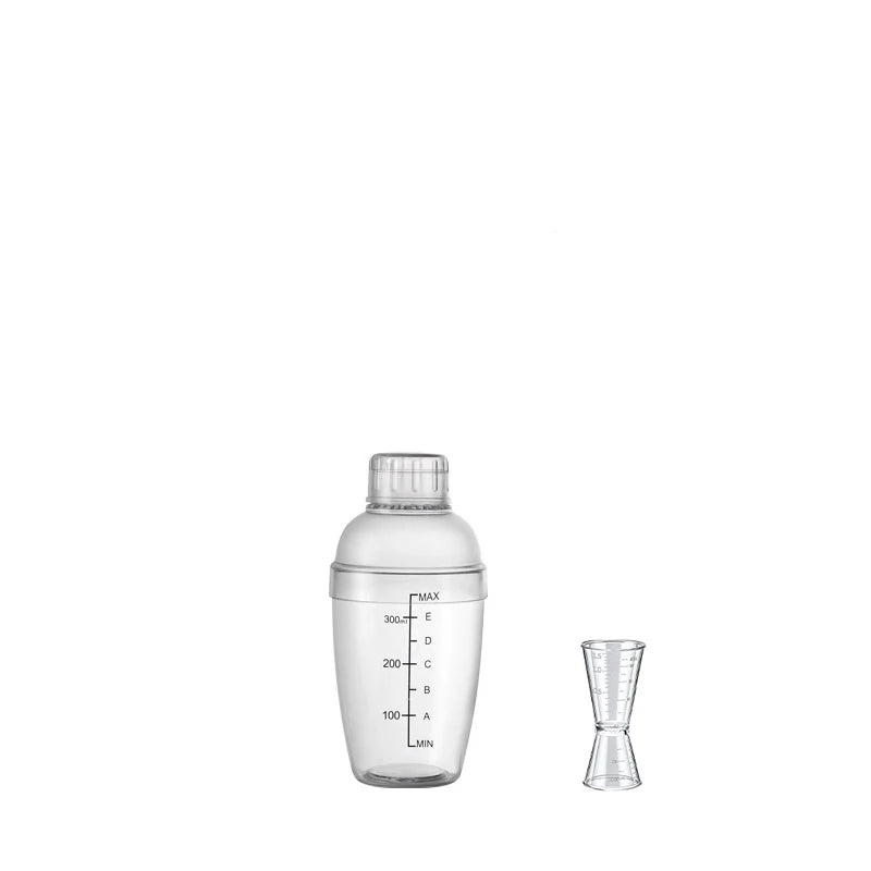 LMETJMA-Juego de coctelera de plástico, mezclador de bebidas con marcador, coctelera transparente y Jigger de medición, taza de onza JT25