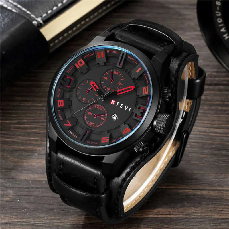 Relojes YIKAZE Retro para hombre, reloj clásico de cuarzo de lujo para negocios, reloj de pulsera militar con fecha y correa de cuero con esfera grande a la moda para hombre