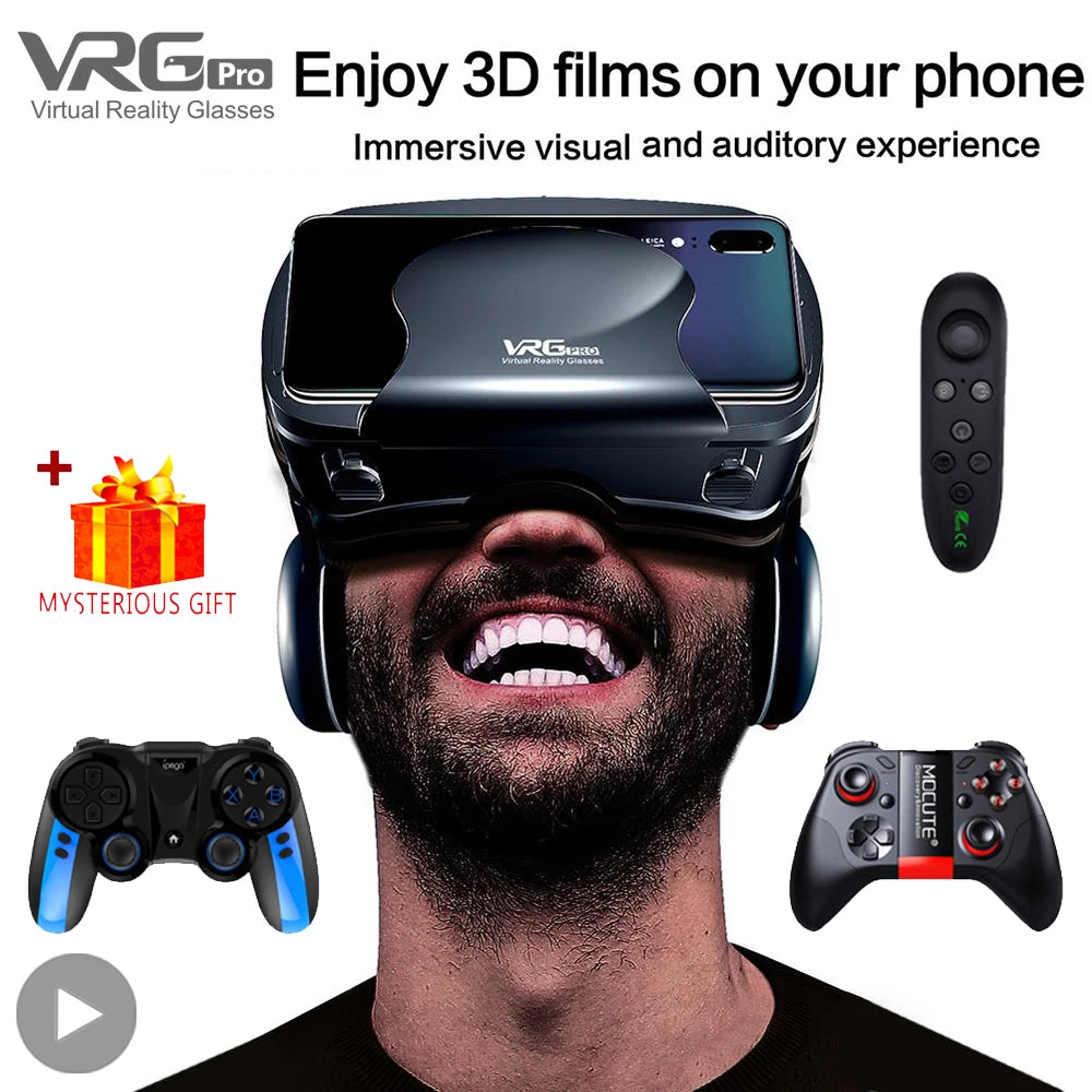 VRG Pro 3D gafas de realidad Virtual VR dispositivos auriculares Viar gafas lentes de casco inteligentes para teléfonos inteligentes visor dispositivos móviles