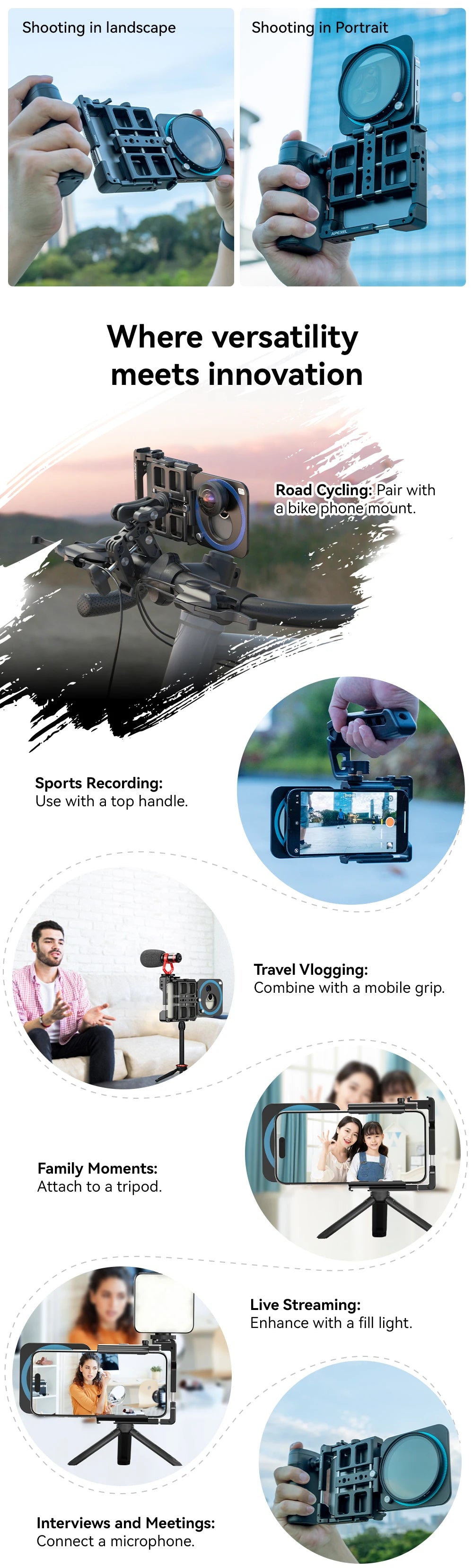 Kit de Video para Teléfono APEXEL Jaula Vlog con Estabilizador