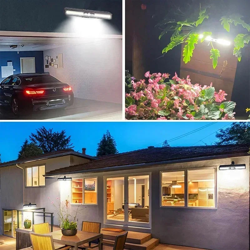 Luz solar con sensor de movimiento para exteriores, luces para vallas impermeables con 3 modos, 6000K, lámpara de seguridad portátil para canalones y garajes