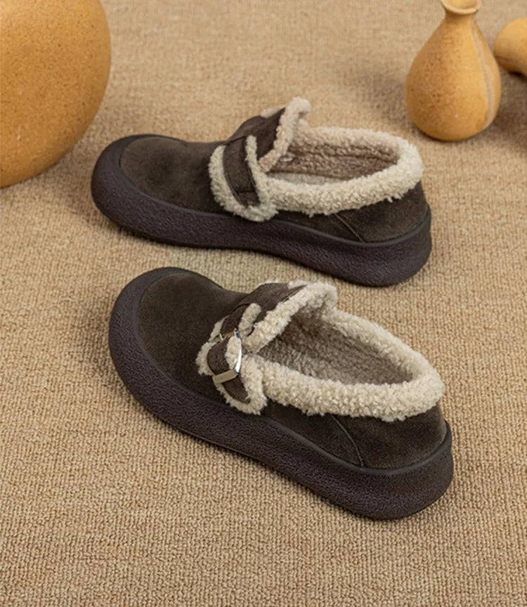 Zapatillas de Cuero con Forro de Terciopelo para Mujer - Talle Grande