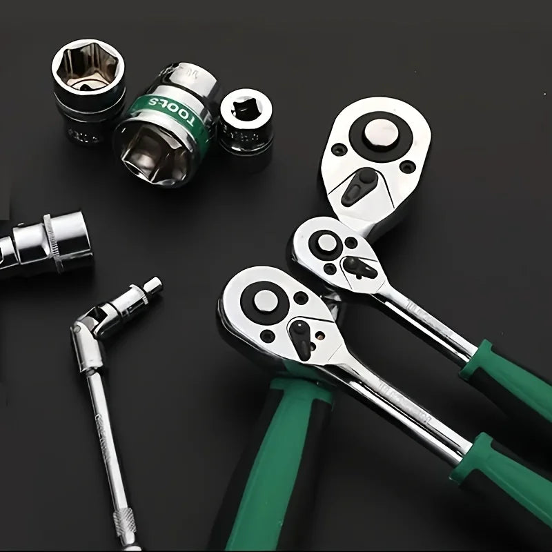 Juego de casquillos 72Drive 1/4 "-3/8"-1/2", llaves de trinquete, casquillos compactos para reparación de automóviles, herramienta mecánica para reparación de automóviles