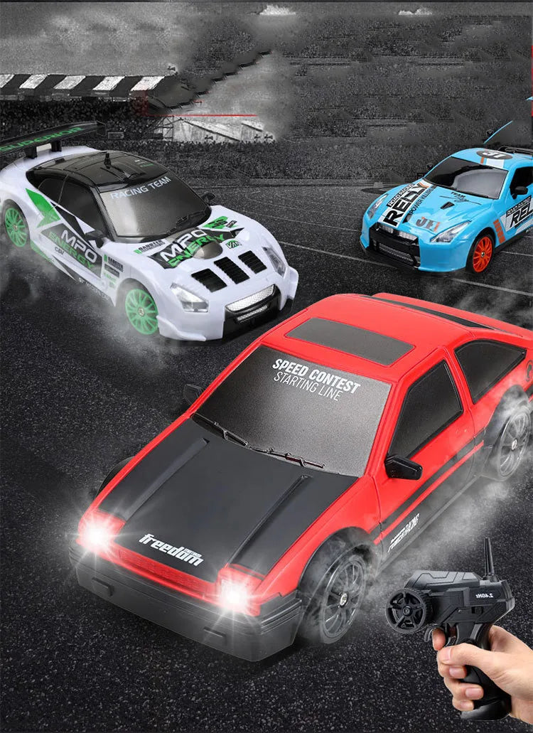 Coche de Carreras Teledirigido 2.4G 4WD, Modelos AE86, GTR, Ferrari, BMW