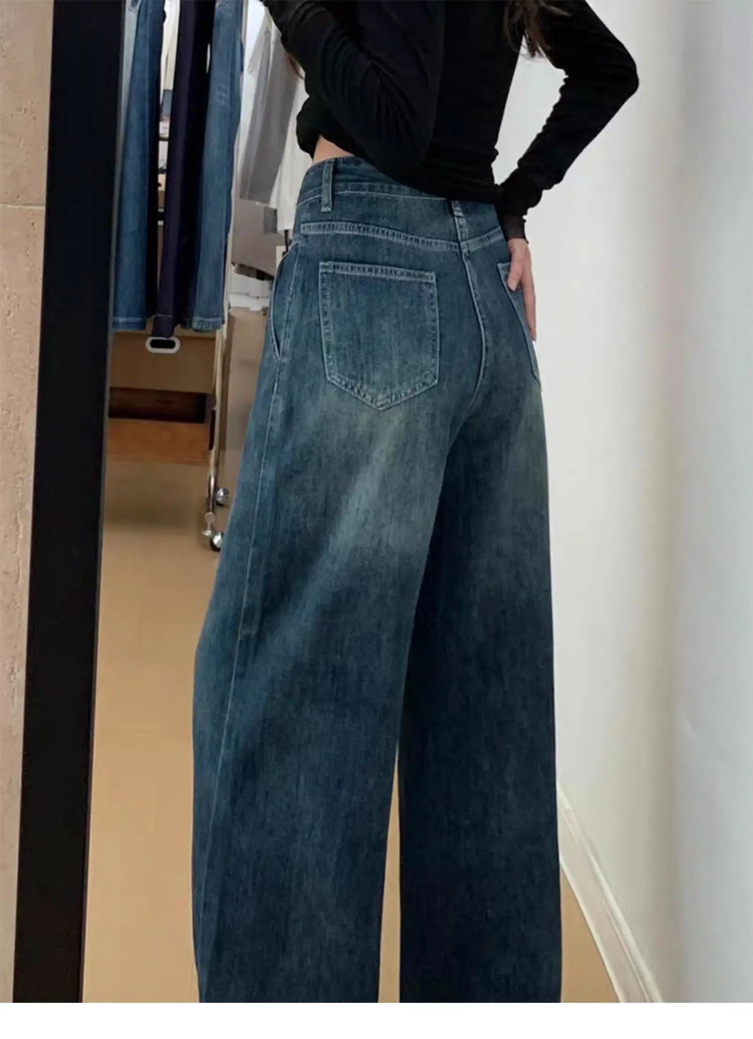 Pantalones Vaqueros de Pierna Ancha y Cintura Alta para Mujer