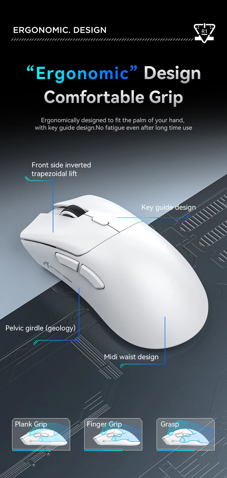 Ratón inalámbrico para juegos Attack Shark R1/X11, 18K DPI PAW3311, ergonómico, ligero, triodo Bluetooth 2,4 GHz USB, para PC/portátil