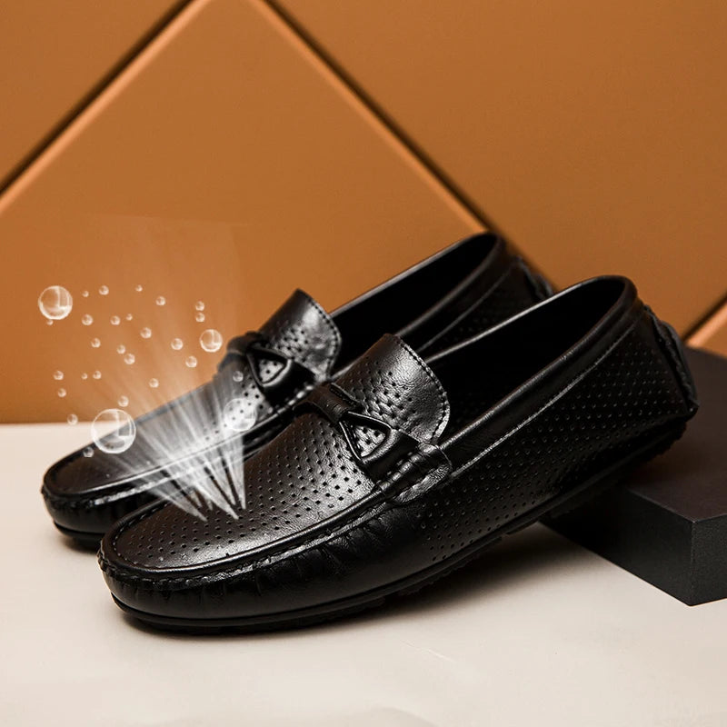 Mocasines de cuero genuino sin cordones para hombre, elaborados a mano