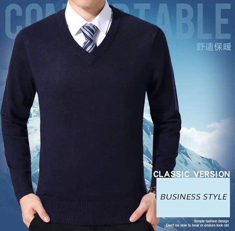 2025 nueva marca de moda suéter para hombre jersey con cuello en V jerséis ajustados tejido grueso cálido otoño estilo coreano ropa Casual para hombre