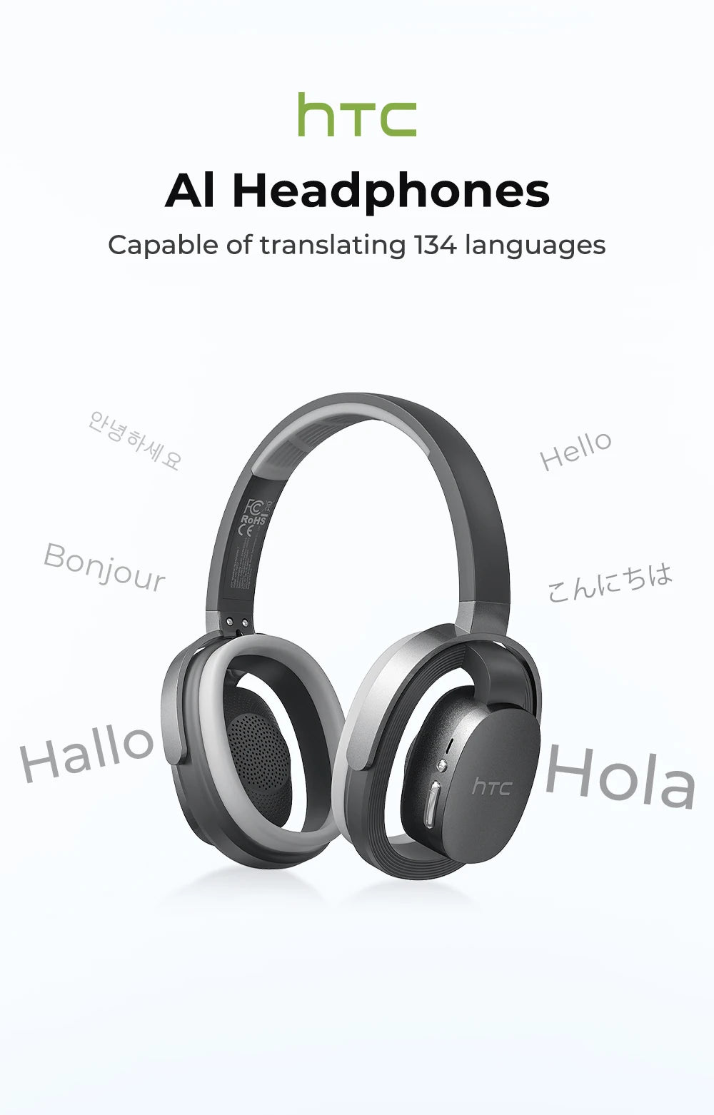 HTC HP07 Auriculares supraaurales Auriculares de traducción de 134 idiomas Auriculares de traducción facial a cara Batería de larga duración