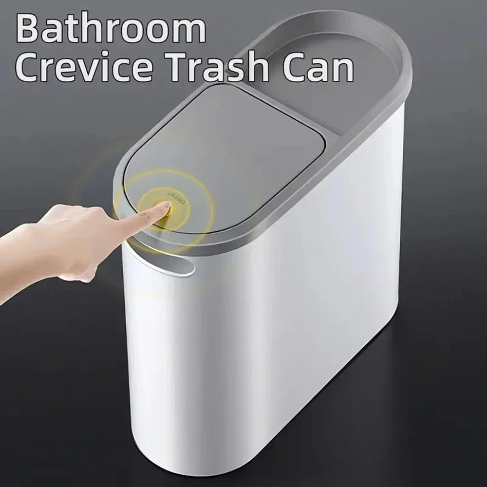 Cubo de basura con tapa de gran capacidad, diseño estrecho e impermeable para baño y cocina