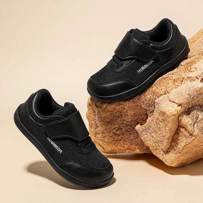 HOBIBEAR Zapatos descalzos con punta ancha para niños, zapatillas informales minimalistas con gancho y bucle, zapatos de malla transpirables sin caída