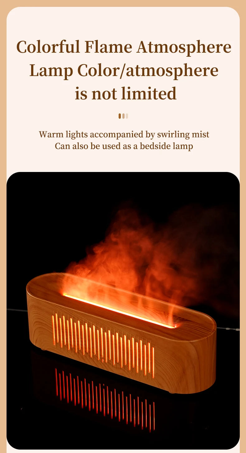 Humidificador de aromaterapia con llama, atmósfera colorida, luz nocturna, humidificación silenciosa, diseño de ventilación de fondo suave