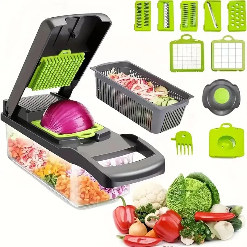 Cortador y rebanador multifuncional de verduras con caja de almacenamiento