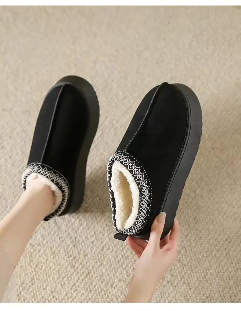 Zuecos de plataforma unisex con ribete étnico y forro de piel sintética