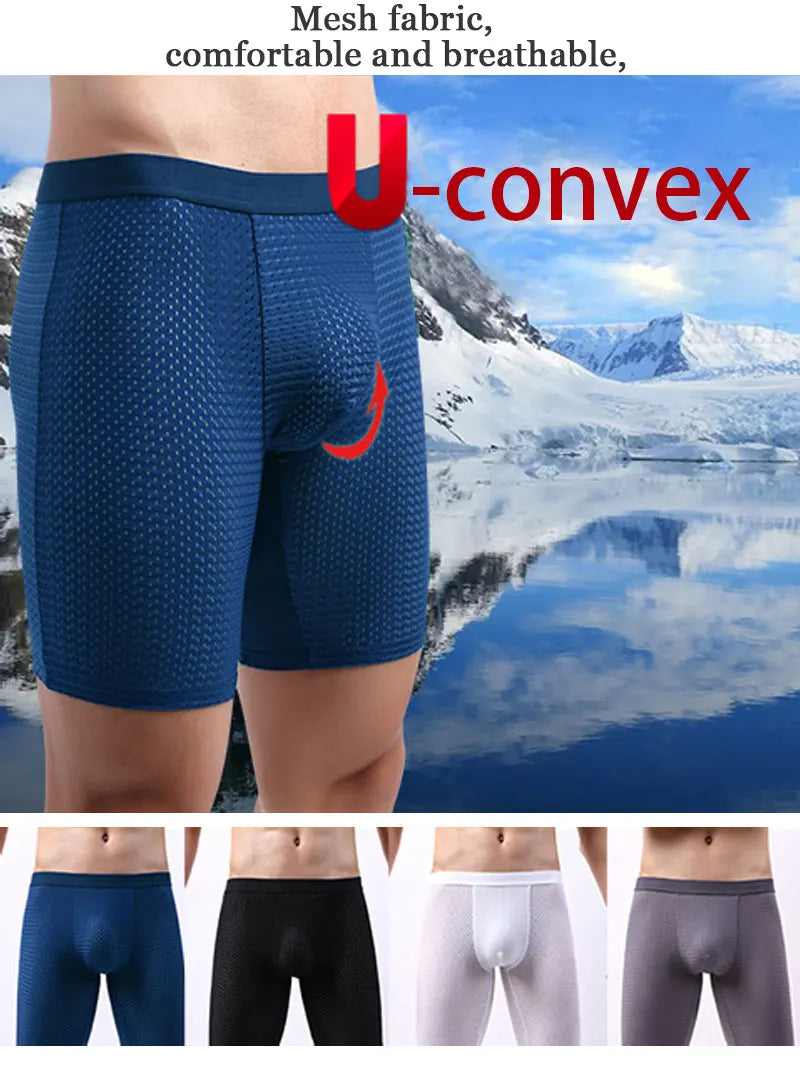 Bóxer de malla para hombre, ropa interior Sexy, Calzoncillos largos, 3 piezas