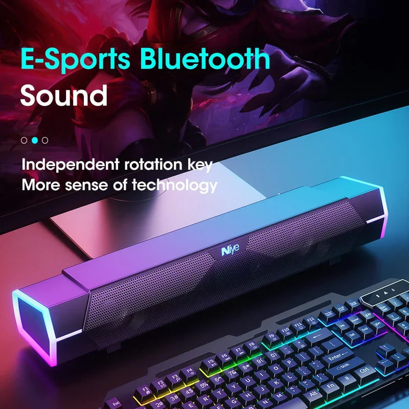 Barra de Sonido Bluetooth 5.0 para PC con Subwoofer y Luces RGB
