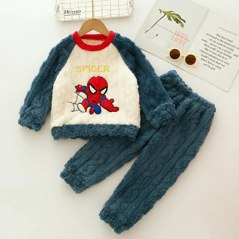 Conjunto de Pijamas de Franela para Niños, Ropa de Dormir de Invierno, Manga Larga, Gruesa y Cálida, Dos Piezas