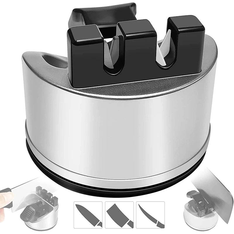 Afilador de cuchillos de Chef de cocina de bolsillo mejorado de 2 etapas, Mini afilador de cuchillos con ventosa, herramienta de afilado de cocina portátil