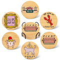 Juego de 6 posavasos de madera con soporte, decoración acogedora para el hogar, diseño de gato y langosta, posavasos decorativos para mesa de comedor
