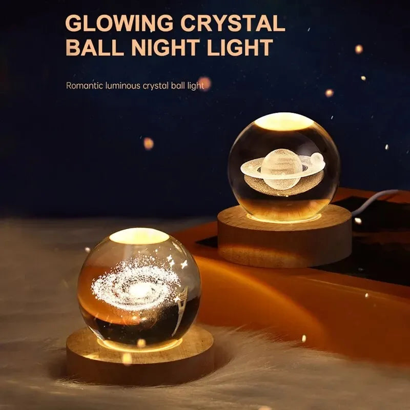 Bola de cristal 3D, luz nocturna de planeta de cristal, sistema Solar grabado con láser, globo, astronomía, regalo de cumpleaños, decoración de escritorio para el hogar