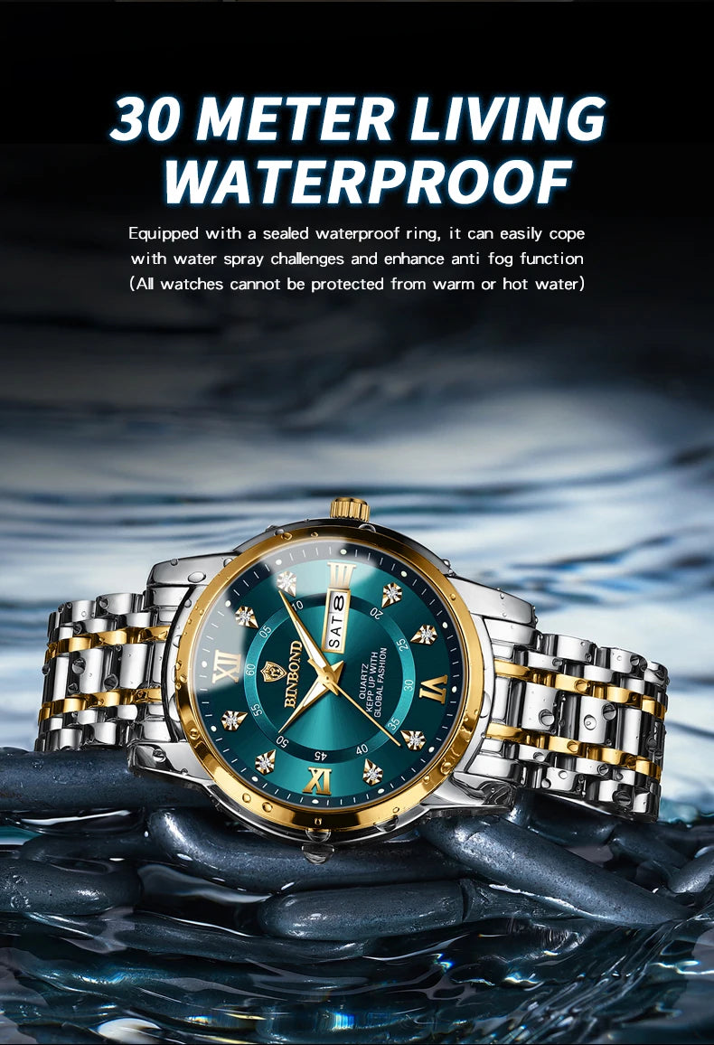Reloj de pulsera deportivo BINBOND para hombre, cuarzo, resistente al agua