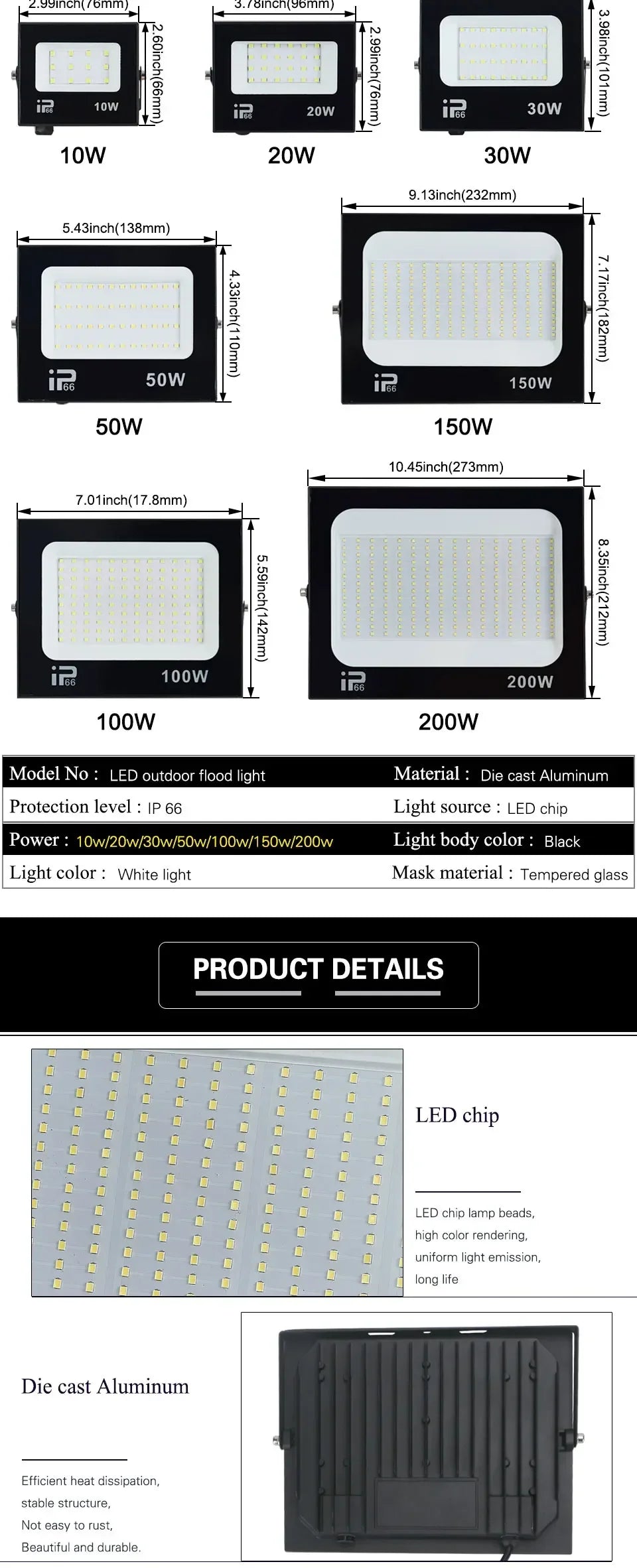 Reflector LED 100W-200W Impermeable para Exteriores 6500K