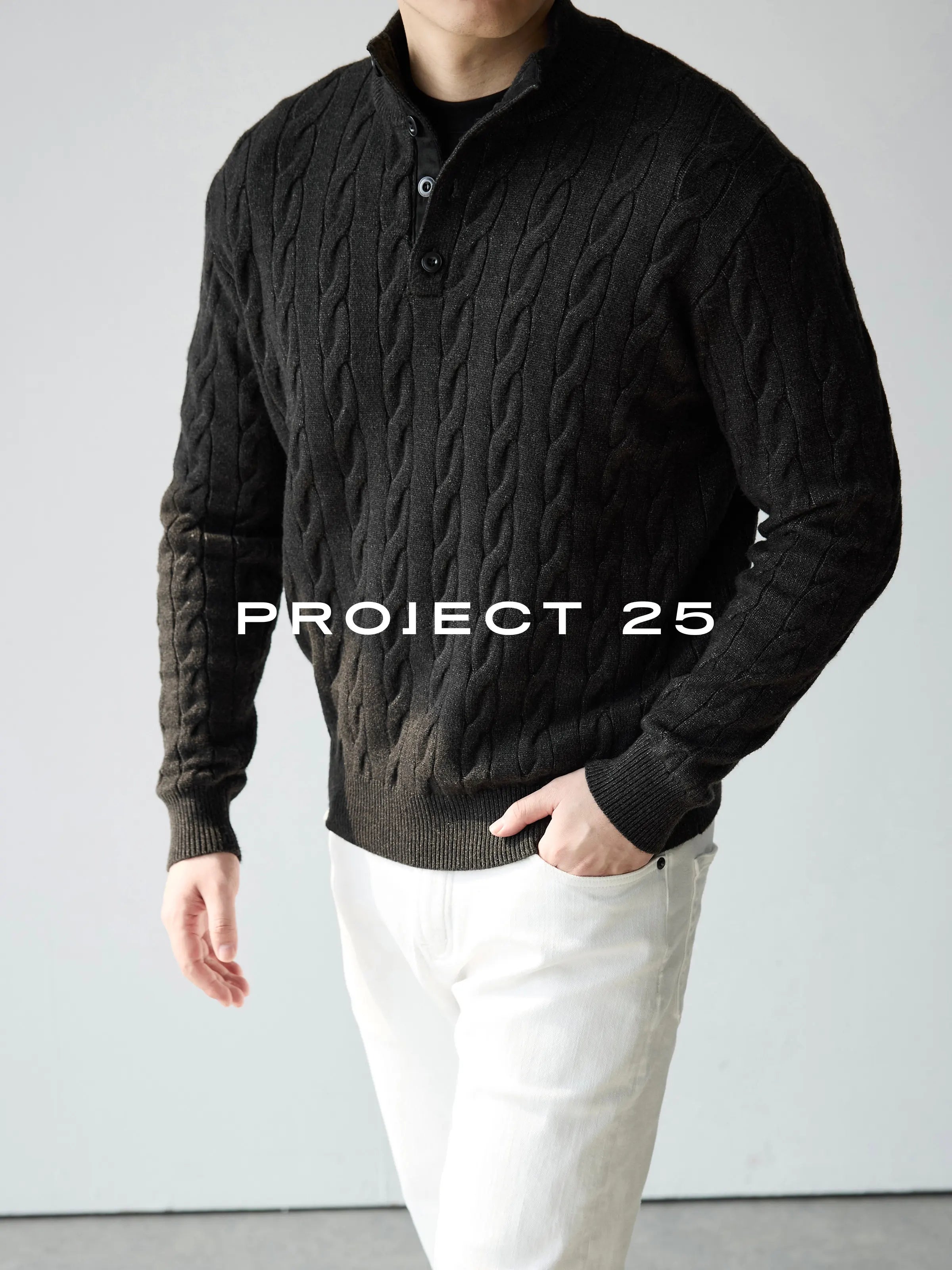 Suéter de Punto Trenzado con Cuello Alto y 4 Botones PROJECT 25 American Heritage para Hombre – Suéter Casual de Negocios de Lana Premium