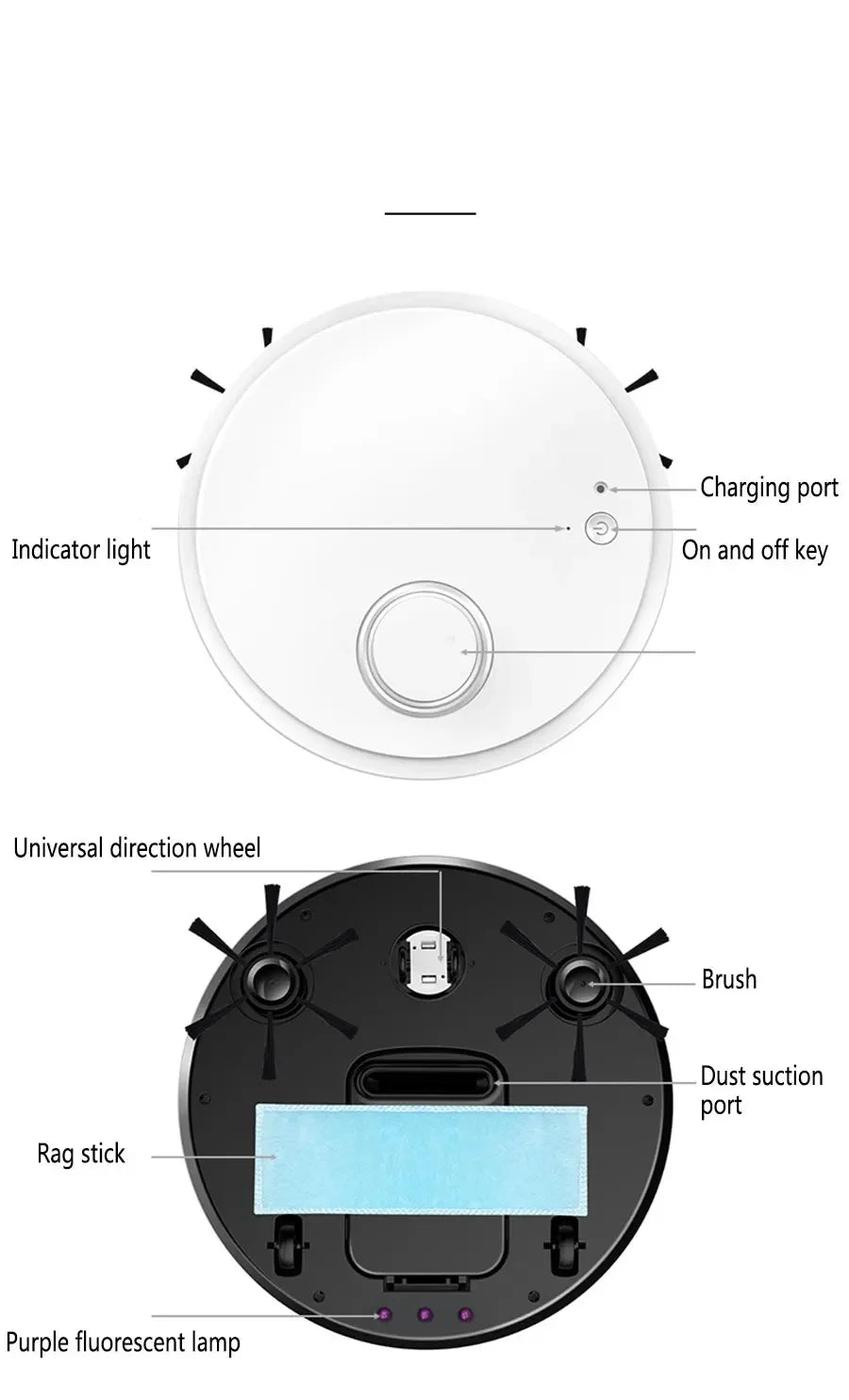 Robot Aspirador 3 en 1, Barrido Inalámbrico Inteligente, Húmedo y Seco