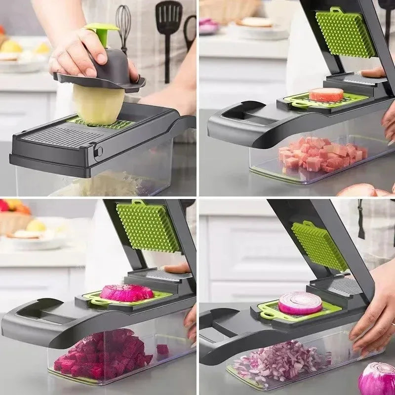 Cortador y rebanador multifuncional de verduras con caja de almacenamiento