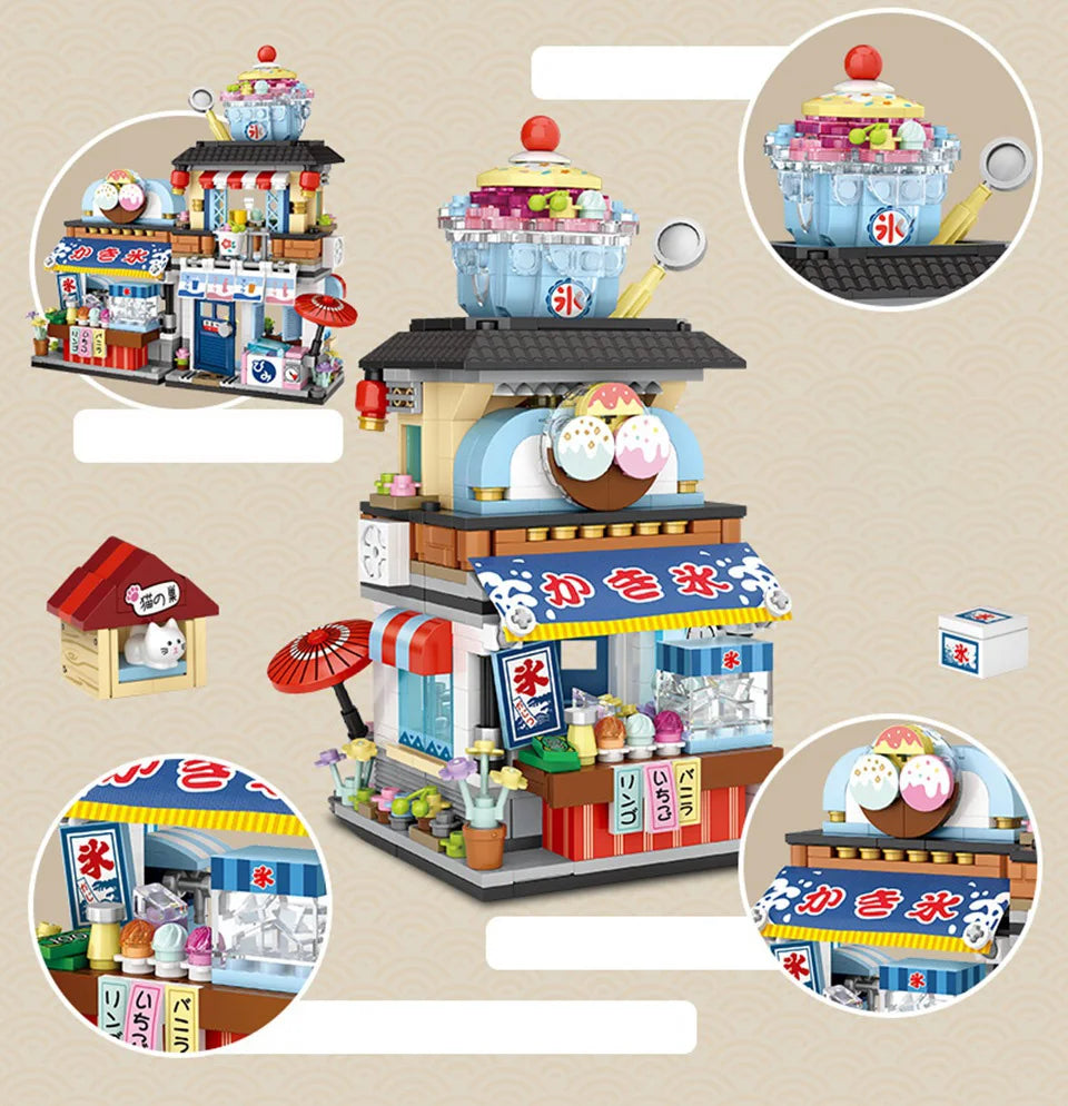 Bloques de Construcción LOZ-1219 Snack Street, Modelo DIY de Tienda de Té con Leche y Takoyaki, Decoración de Escritorio, Regalo Coleccionable para Adultos, Cumpleaños, Festividades