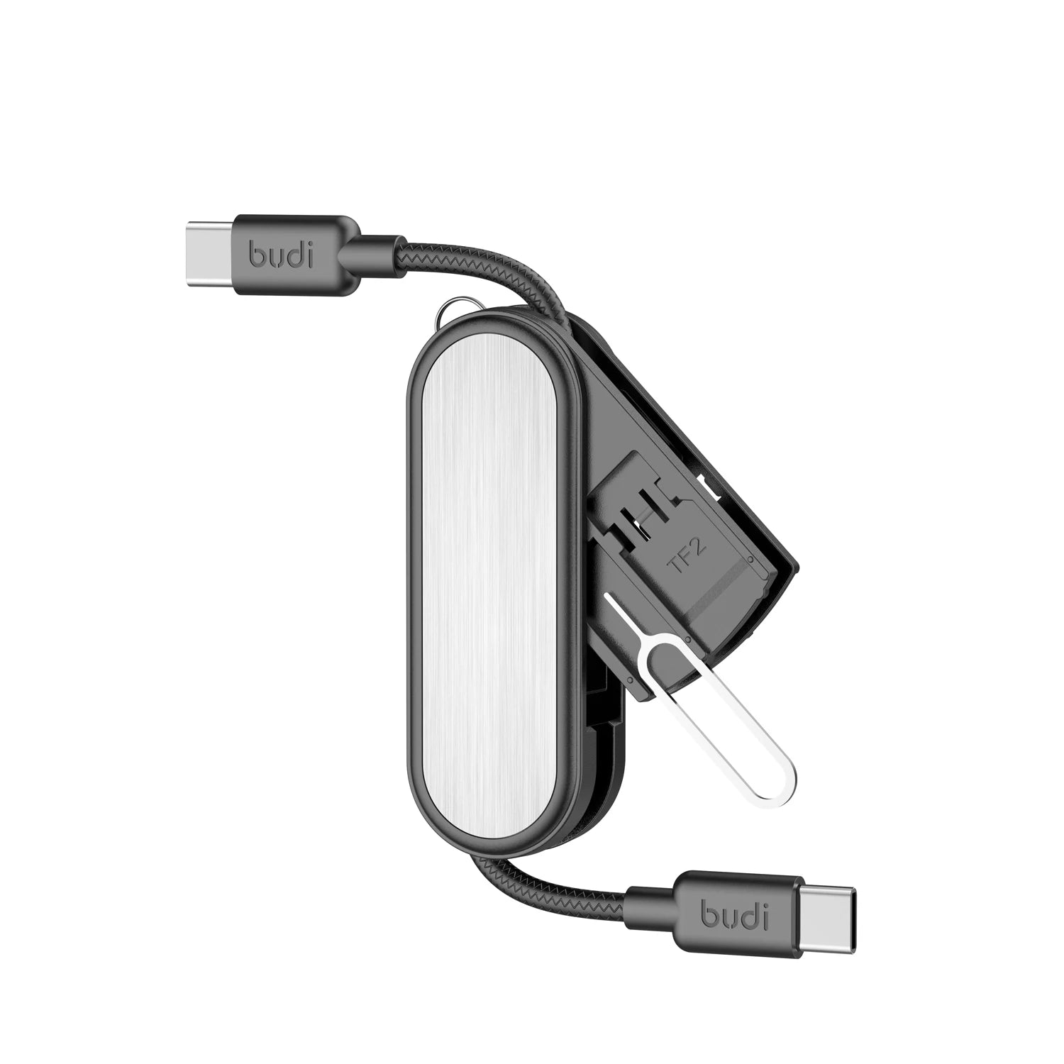 Cable USB-C a USB-C BUDI 65W con Almacenamiento de Tarjetas