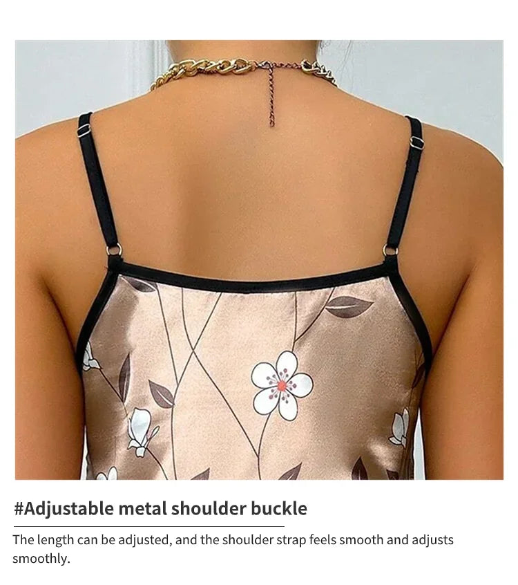 Ropa de dormir para mujer, camisón de satén con estampado Floral de verano, vestido de noche informal sin mangas con espalda descubierta, camisón Sexy, ropa para el hogar
