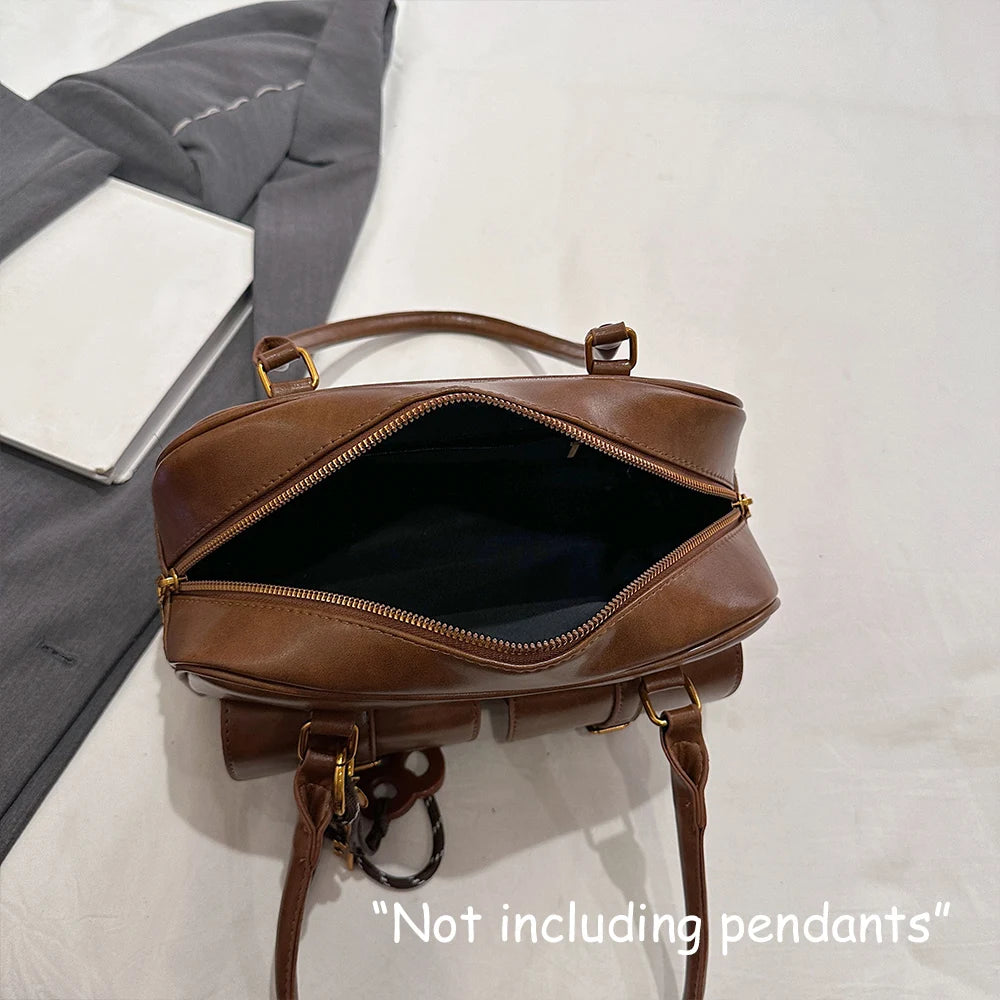 Bolso de Hombro de Cuero PU de Color Sólido Retro para Mujer con Múltiples Bolsillos, Gran Capacidad, Bolso de Mano Elegante y Moderno