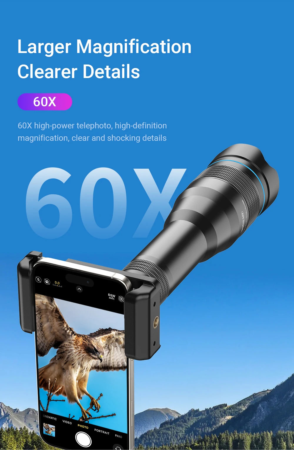 Lente Teleobjetivo 60X APEXEL Monocular para Smartphones