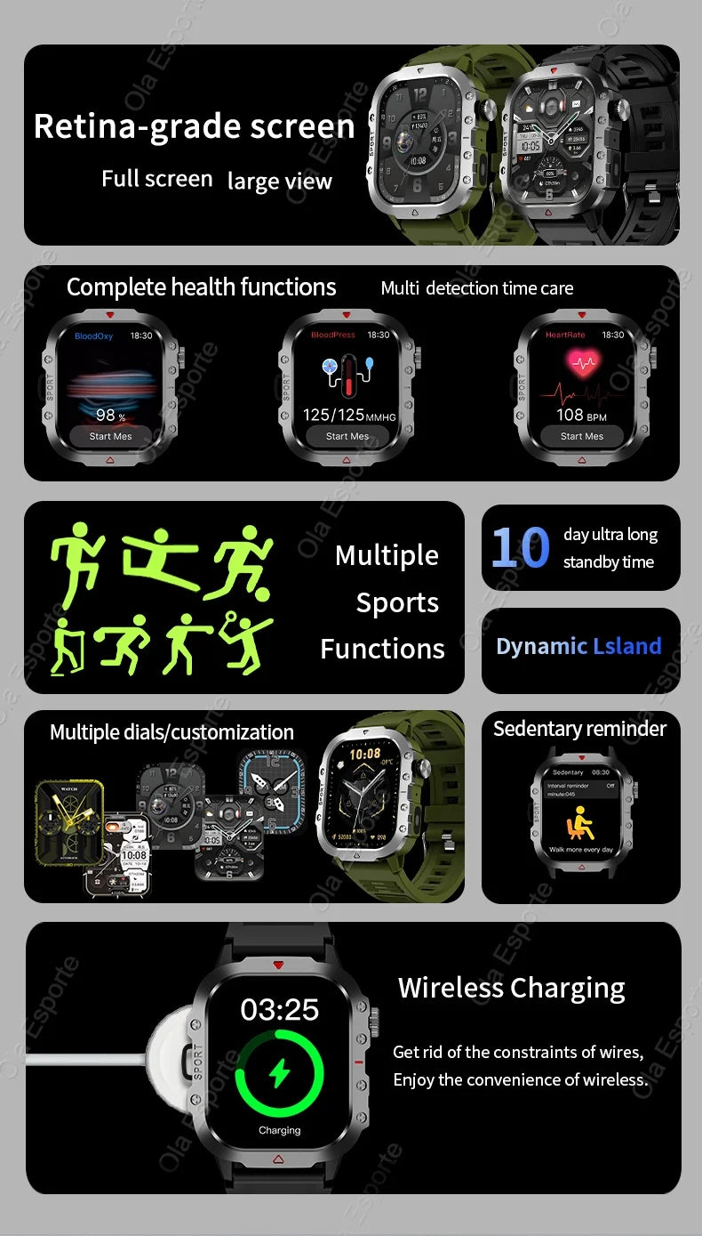 Reloj Inteligente Militar 2026 para Hombre, IP67 3ATM, GPS para Exteriores, Monitor de Actividad Física y Salud, Pantalla de 1.44 Pulgadas, Llamadas Bluetooth