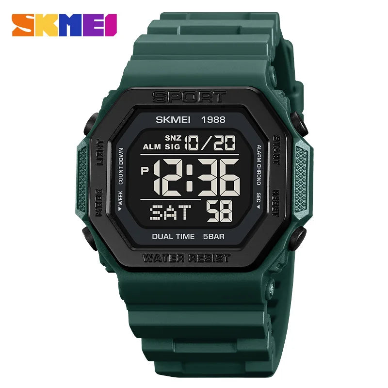Reloj deportivo Digital SKMEI 1988 para Hombre, pantalla LED, relojes de pulsera militares con cuenta atrás, Reloj impermeable para Hombre 1628