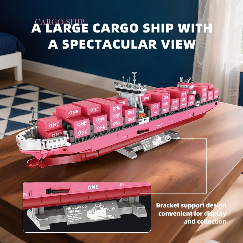 Modelo de bloques de construcción de barco portacontenedores JJ9217, juguete educativo avanzado, conjunto de modelo DIY para decoración de escritorio, regalo de cumpleaños para adultos