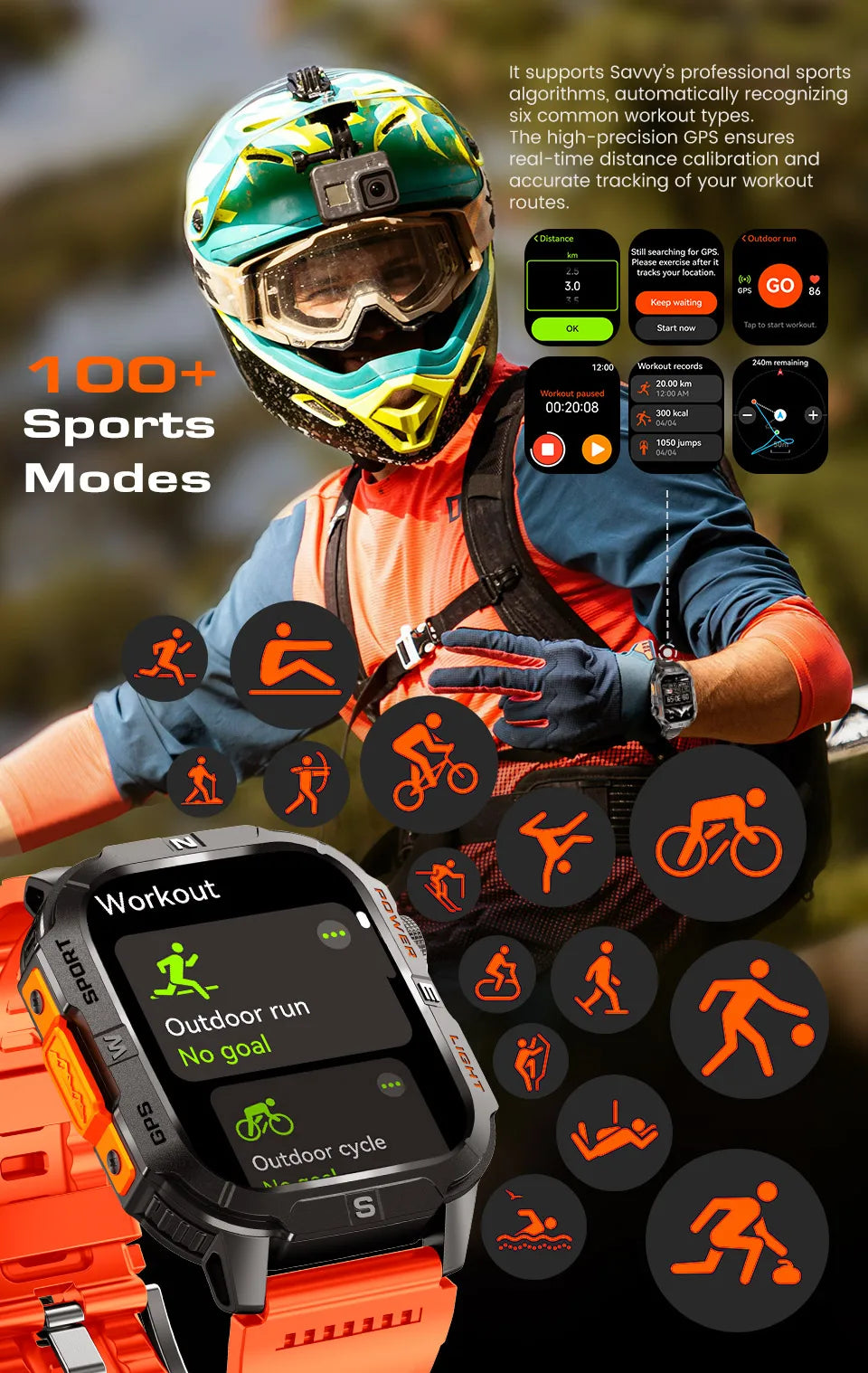 Reloj Inteligente Militar con GPS, LED, Brújula e IP68