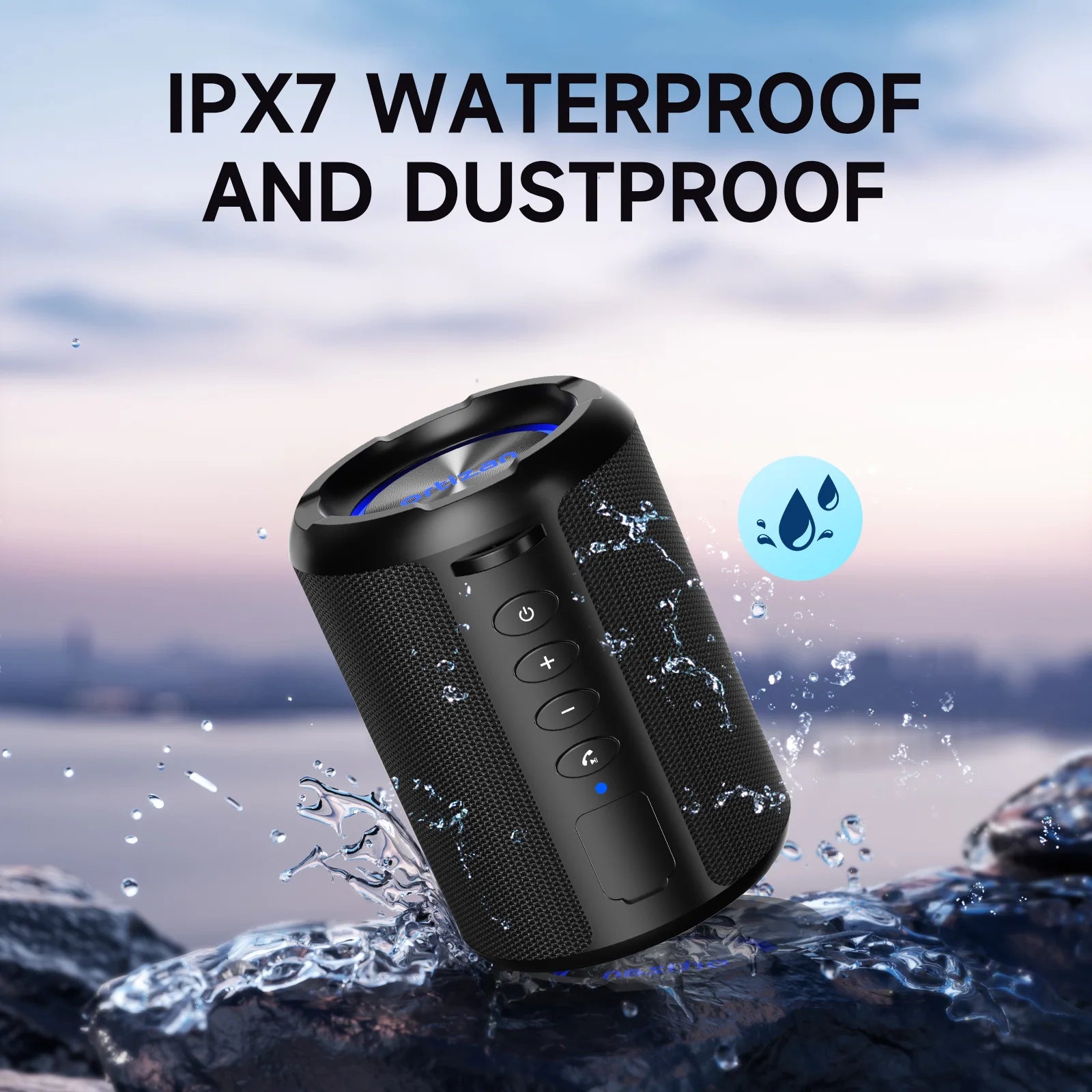 Altavoz Bluetooth portátil Ortizan X9S, altavoz inalámbrico con sonido fuerte Bass Boost HD con luz LED, resistente al agua IPX7, altavoz de 15W