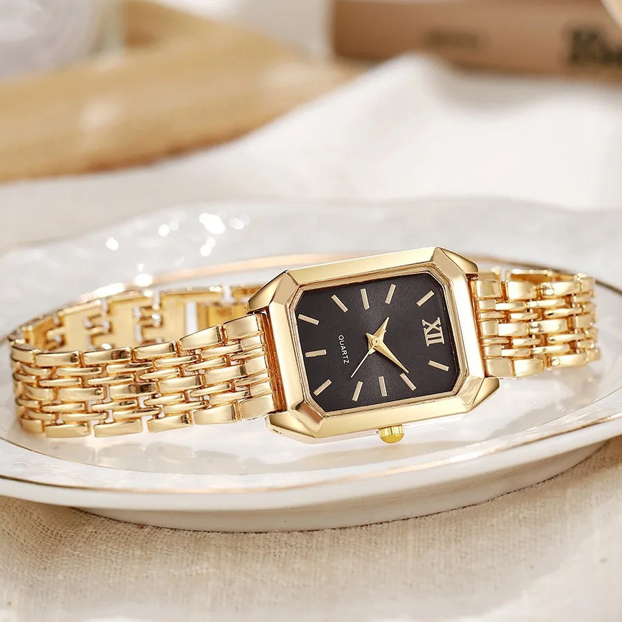 2 unids/set de reloj de cuarzo de lujo para mujer con pulsera de amor, conjunto de banda de aleación, relojes de pulsera de cuarzo para mujer de negocios, reloj femenino dorado