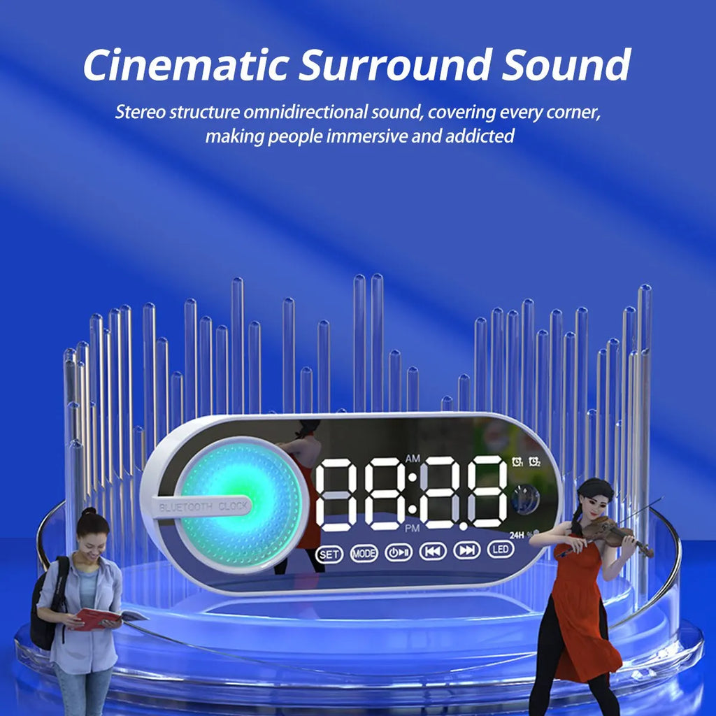 Radio Reloj Despertador Recargable USB, Altavoz Bluetooth Portátil RGB, FM, Pantalla Grande, Silencioso, Espejo Digital, para Dormitorio, Oficina, Escritorio