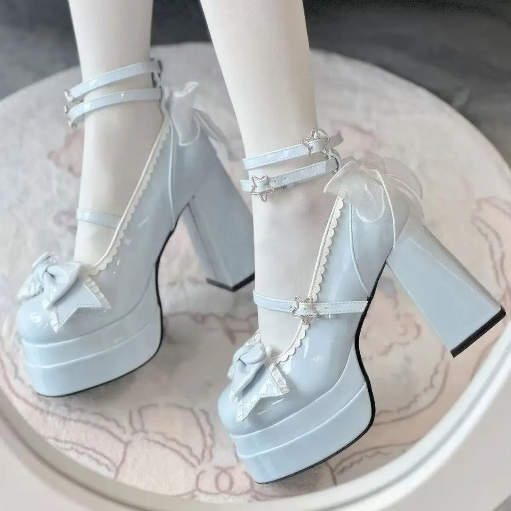 Zapatos Mary Jane de Tacón Alto con Plataforma y Moño – Mujer