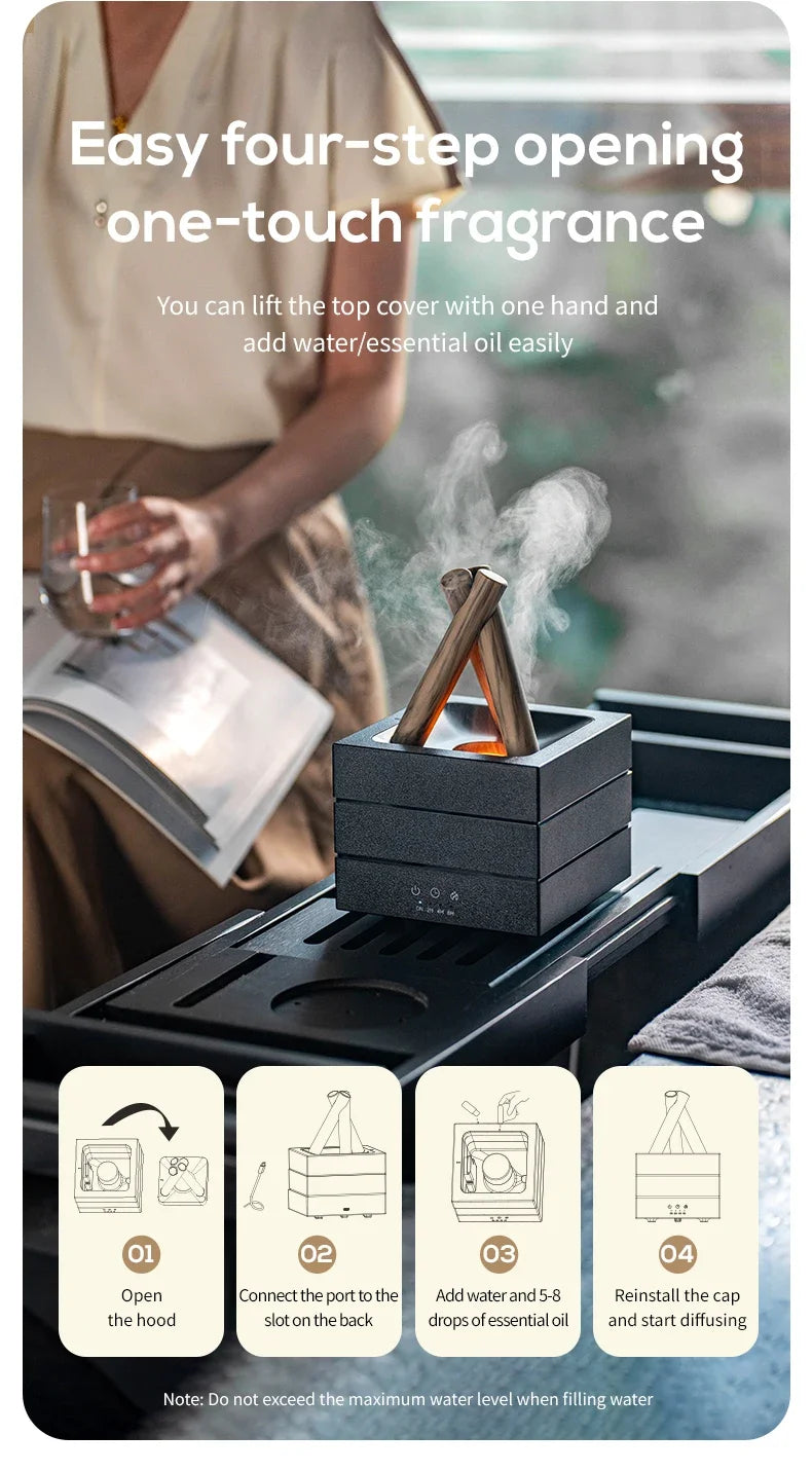 Difusor de Aroma de llama de 280ml, humidificador de aire USB, luz de ambiente colorida y Control remoto, difusor de Aroma de aceite esencial de hoguera