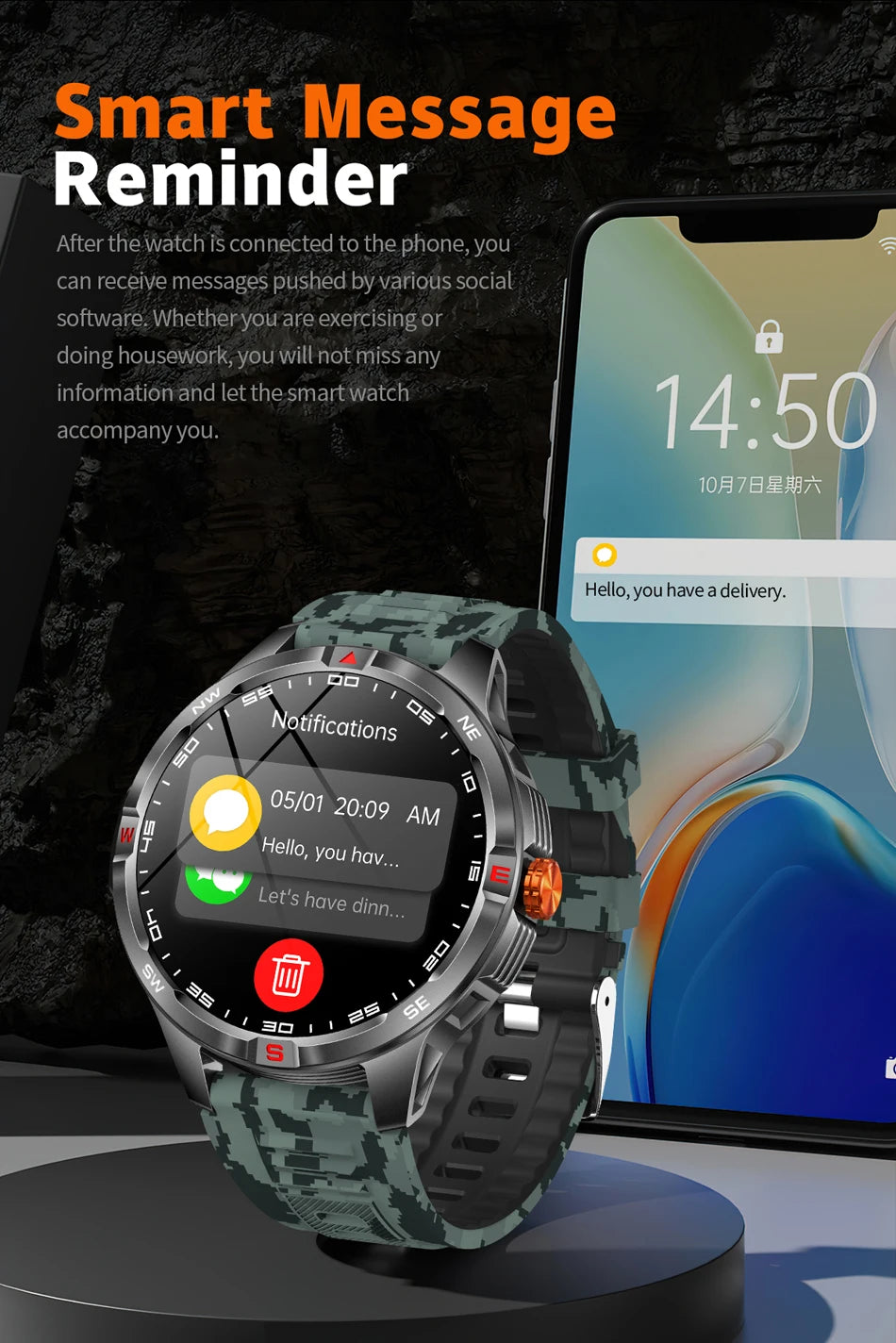 Reloj Inteligente GPS Brújula Bluetooth Deportivo