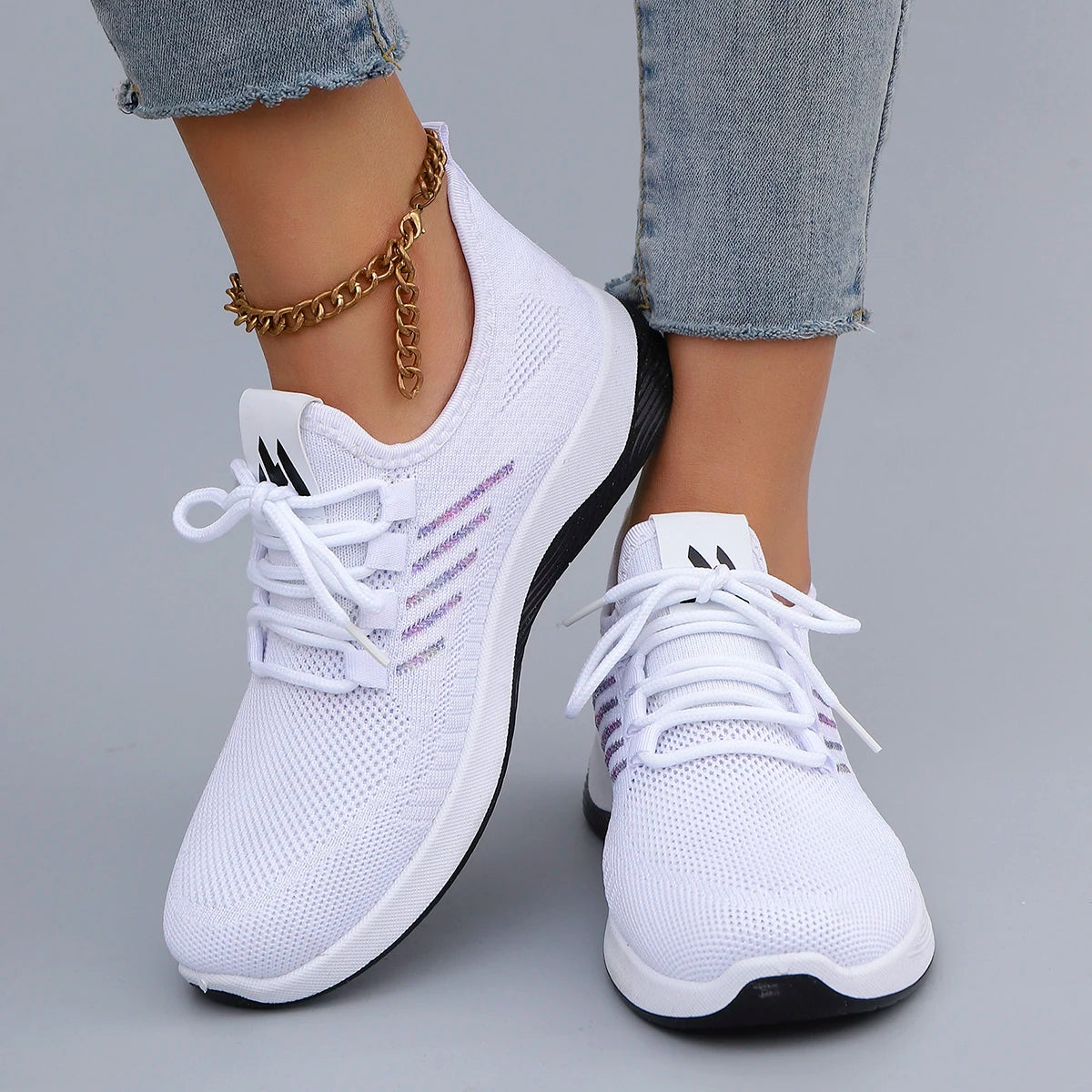 Primavera y otoño nuevos zapatos deportivos informales con cordones para mujer, cómodos, transpirables, ligeros y resistentes al desgaste