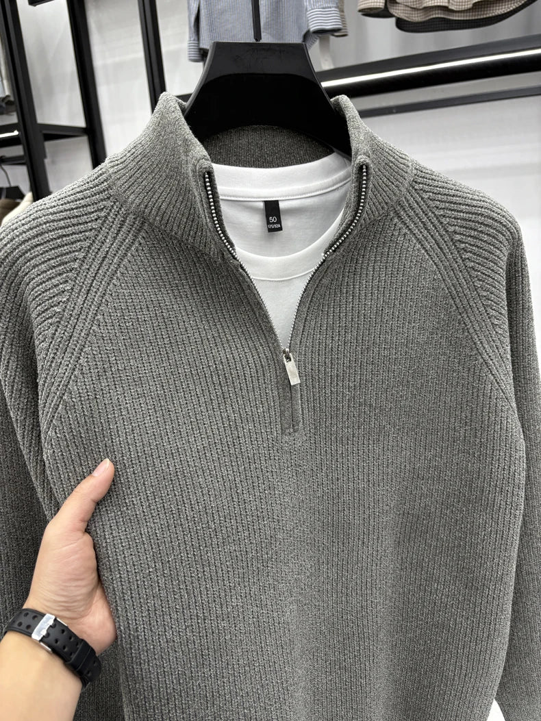 Suéter Masculino con Media Cremallera y Cuello Alto | Estilo Coreano