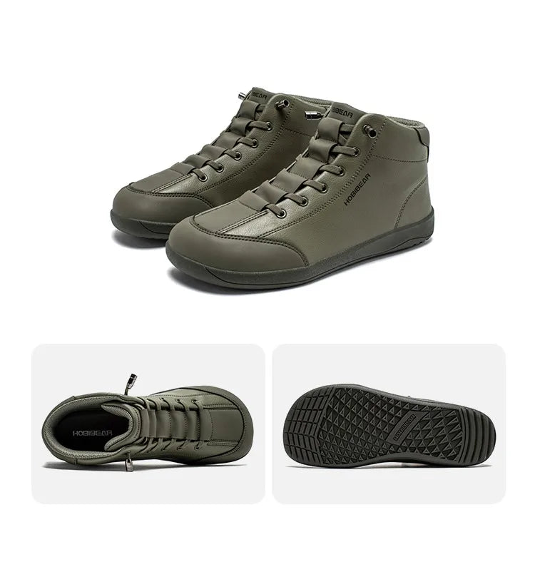 HOBIBEAR Zapatos descalzos de caña media, botines minimalistas con punta ancha Unisex, zapatillas antideslizantes de cuero Artificial para exteriores