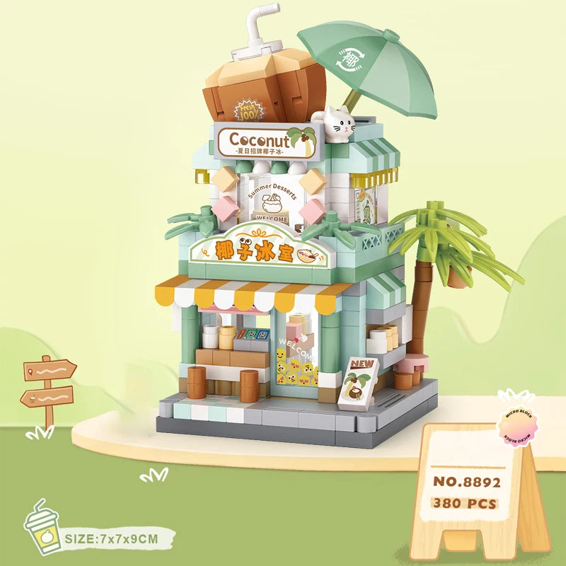 LOZ Food Street Bakery, Tienda de Té con Leche, Modelo Arquitectónico para Armar, Bloques de Construcción de Juguete, Escena de Calle, Regalos de Cumpleaños para Niños
